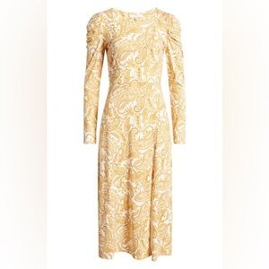 NWOT Wayf Lalia Long Sleeve Midi Dress In Golden Paisley XS